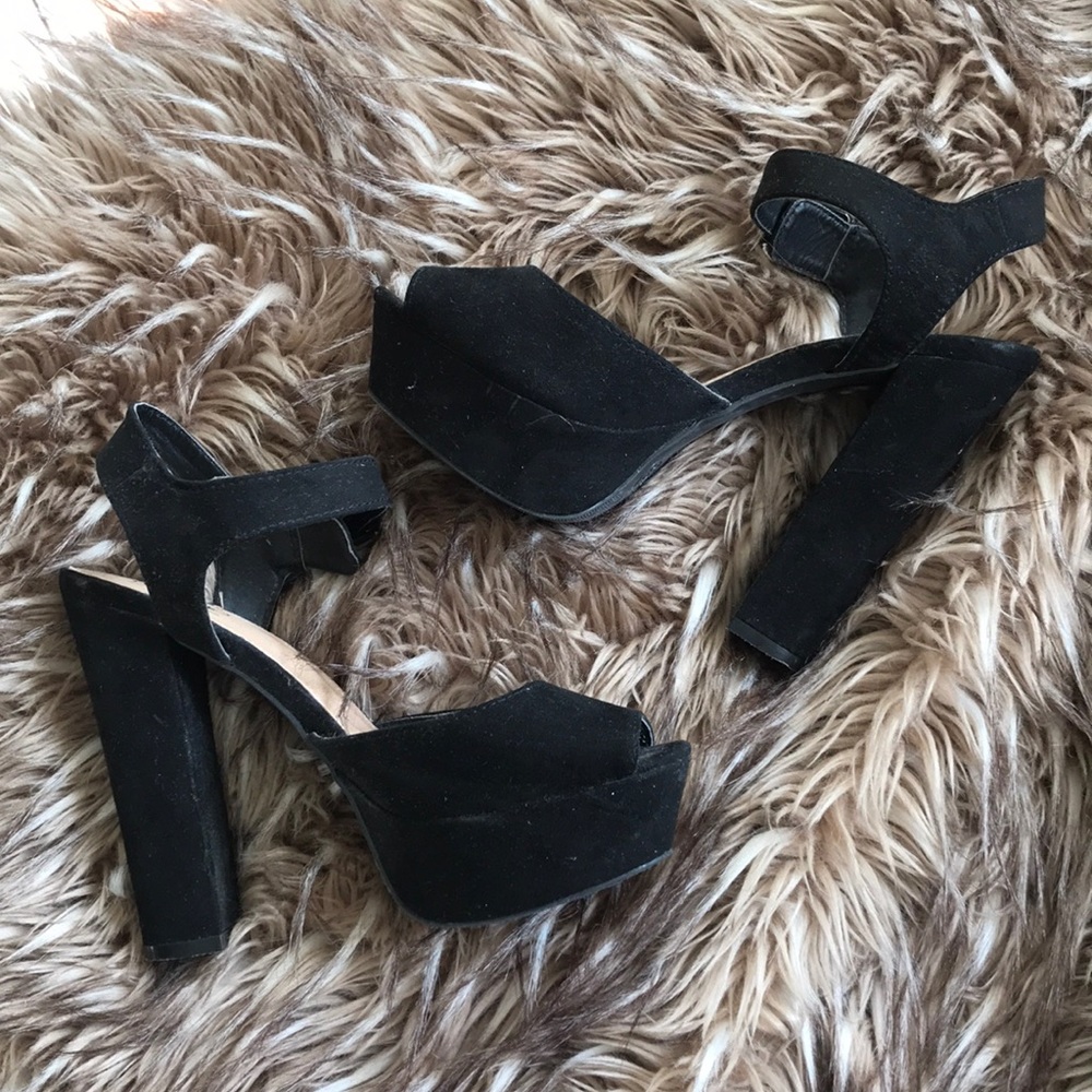 Black Platform Ankle Strap Heels